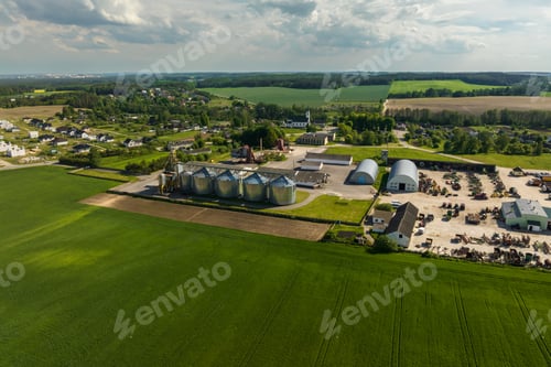 Preview: aerial view on agro silos granary elevator on agro-processing manufacturing plant for processing
