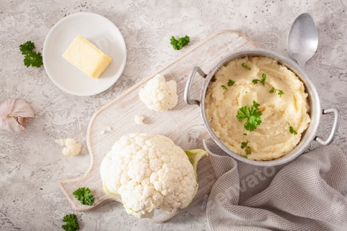 Preview: mashed cauliflower with butter. ketogenic paleo diet side dish