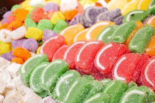 Preview: sugar coated jelly beans in the form of colored sliced fruit