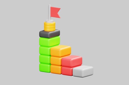 Stylized colorful blocks ladder with flag