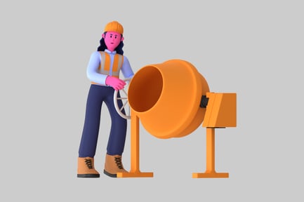 Preview: Cartoon Construction Worker with Cement Mixer
