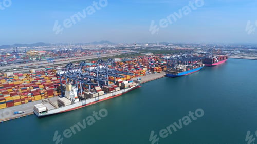 Preview: Aerial top view containers ship cargo business commercial trade logistic and transportation of inter