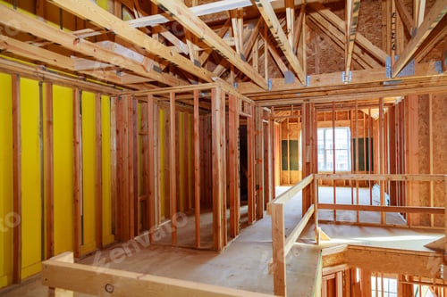 Preview: Inside the house with wooden frames under construction