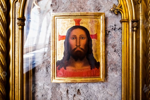 Preview: Drawing of the face of Christ in an old painting in the cathedral of Segorbe.