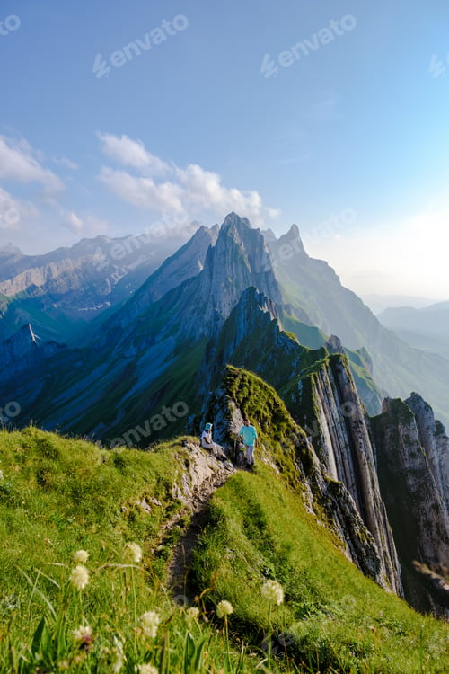 Preview: Schaeffler mountain ridge swiss Alpstein, Appenzell Switzerlandsunset at Schaeffler peak mountain