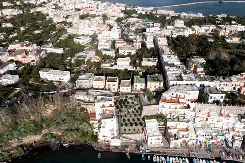 Preview: Aerial view of colourful fishermen's houses, on Procida Island, Bay of Naples, Italy.