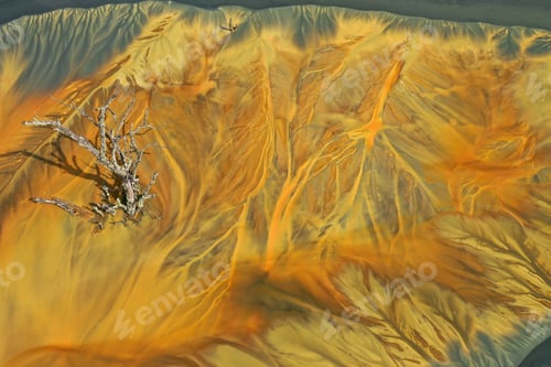 Preview: Aerial view of contaminated cyanide residuals waters from gold mine. Abstract nature pattern