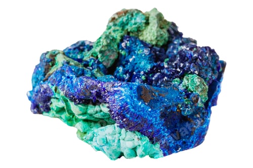 Preview: malachite mineral stone with azurite on white background