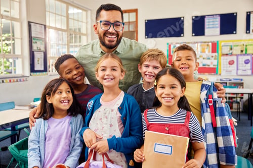 Preview: Happy elementary students back to school with teacher