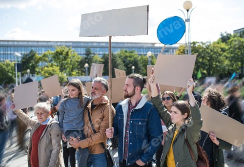 Preview: People with placards and posters on global strike for climate change.
