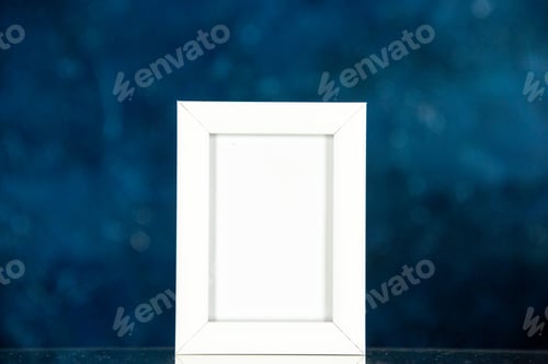 Preview: front view white picture frame on dark blue background present portrait color family photo shoot