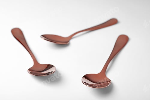Preview: Set of new gold spoons on white background