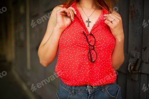 Preview: Woman in Red Polka Dot Shirt