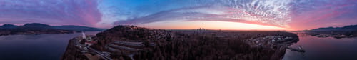 Preview: Aerial Panoramic View of a modern city during a colorful and cloudy sunset