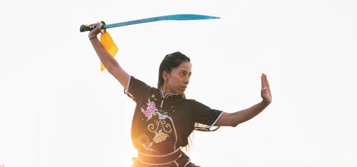 Preview: Chinese young woman practicing wushu kung fu.