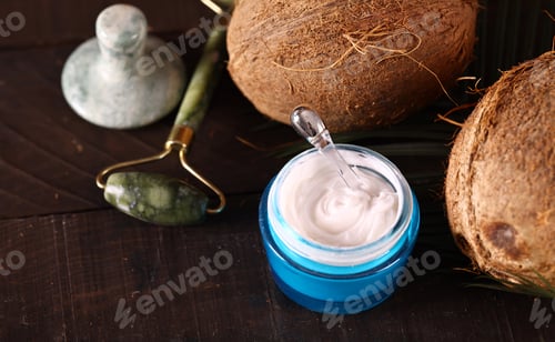 Preview: natural organic coconut cream on wooden table