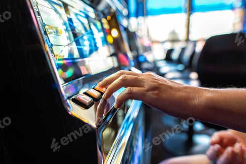 Preview: Gambler Pressing Slot Machine Button in the Casino
