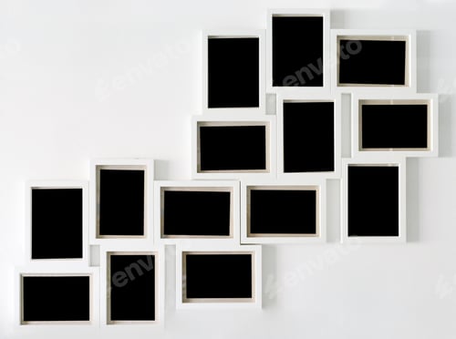 Preview: White picture frame and black decorative hanging on white wall