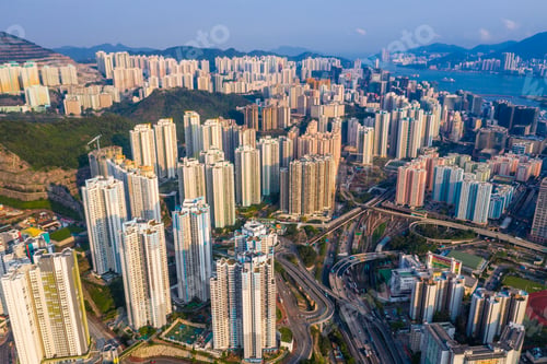 Preview: Kowloon Bay, Hong Kong 25 April 2019: Drone fly over Hong Kong city