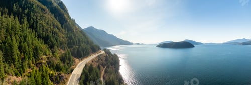Preview: Aerial Panoramic View of Sea to Sky Highway on Pacific Ocean West Coast