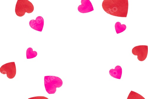 Preview: Red and Pink Paper Hearts background on White Background.