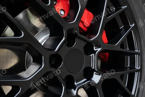 Preview: Sport rim and red brake caliper of car