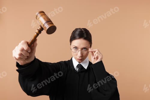 Vista previa: Judge with mallet on light brown background