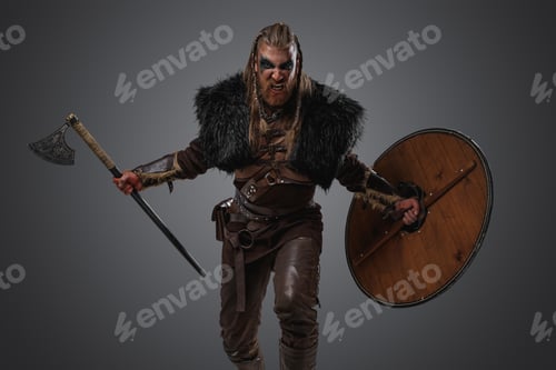Preview: Barbaric warrior from north with shield and axe