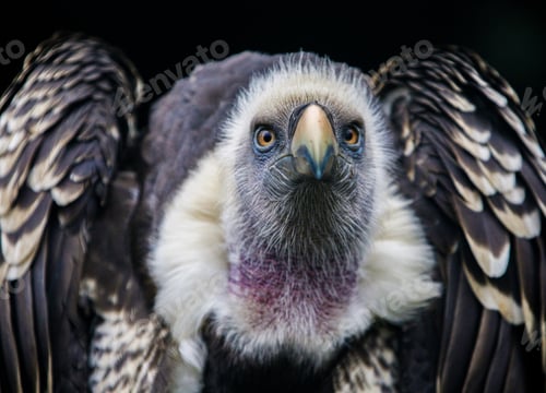 Preview: Closeup shot of a griffin vulture in front of a black background