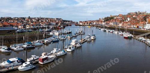 Preview: Aerial view of the Marina at the Yorkshire coastal town of Whitby