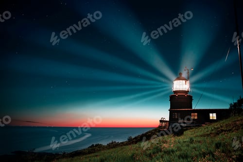 Preview: Kullaberg Lighthouse at Night in Sweden - A Serene Coastal Scene Under a Starry Sky