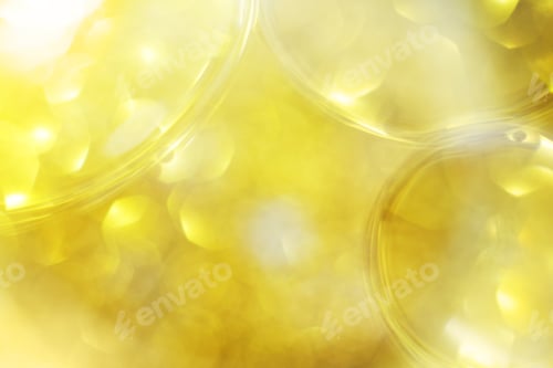 Preview: Gold Oil bubbles close up. circles of water macro. abstract shiny yellow background