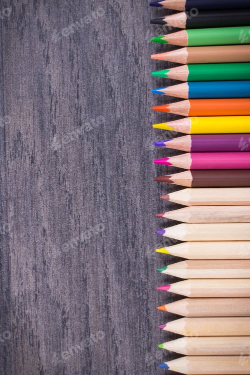 Preview: Crayons using for learning and developing creativity at school or preschool. Place for text board
