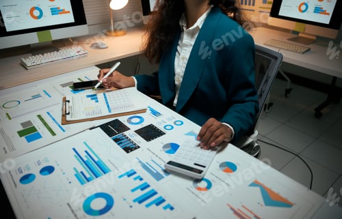 Preview: Woman Analyzes Data at Modern Office Workplace