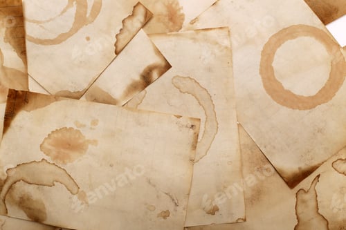 Vintage Paper Sheets with Coffee Stain Patterns
