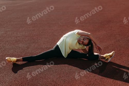 Preview: Active woman doing aerobic exercises in twine position