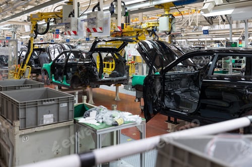 Preview: Car bodies are on assembly line. Factory for production of cars. Modern automotive industry. A car