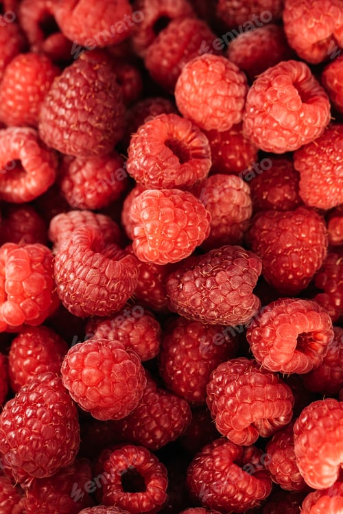 Preview: Delicious first class fresh raspberries background closeup photo