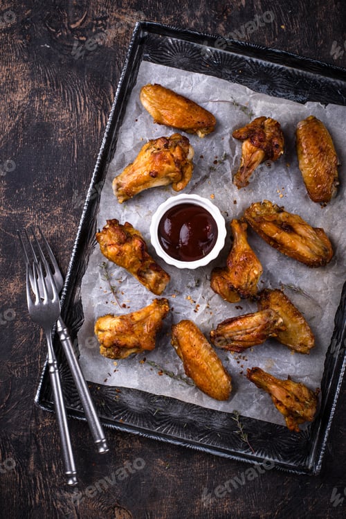 Preview: Baked roasted chicken wings with sauce