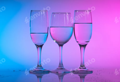 Preview: Wine glasses with neon multicolor light