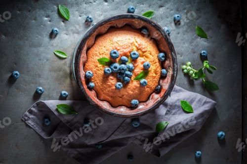 Preview: Homemade blueberries cake with fresh fruits. Homemade berries tart.