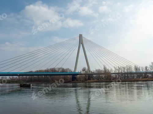 Preview: Beautiful view to the bridge across the river Rhine near Neuwied, Germany