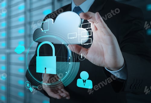 Preview: Businessman Hand Show 3D Cloud Icon With Padlock As Internet Security Online Business Concept