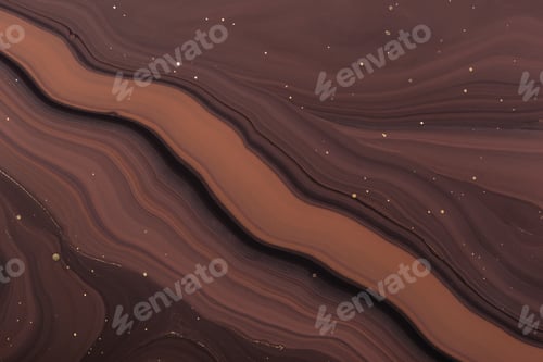 Preview: Acrylic Fluid Art. Abstract wavy brown lines and golden sparkles. Art Deco marbling background