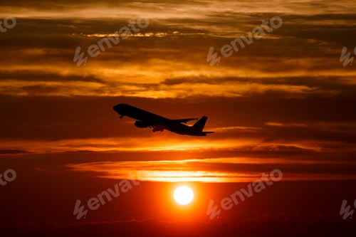 Preview: Silhouette of a big passenger aircraft in sun light