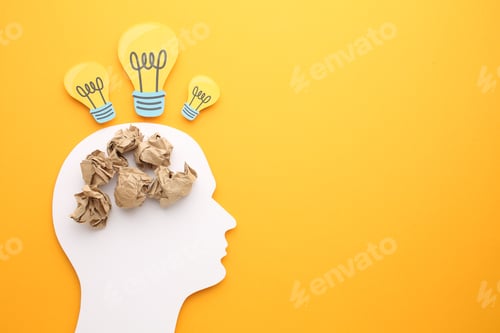 Preview: Creative thinking ideas and innovation concepts. Yellow coloured light bulb on the background