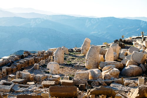 Preview: Heads of the statues on Nemrut Dag on the sunset.