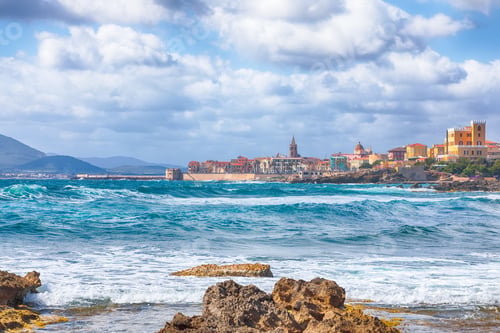 Preview: Amazing spring cityscape of Alghero town at morning.