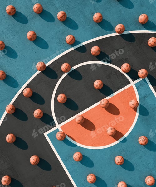 Preview: Abstract sport geometry composition. Basketball Court poster Background. 3d render