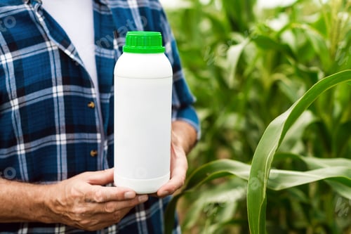 Preview: Closeup the bottle with chemical fertilizers in the male hands of farmer